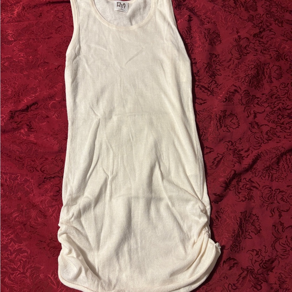 Cream Ruched Tank Top with Ribbed Texture
